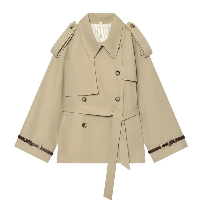 Women's Short Trench Cape with Fitted Tie Belt Mune Fashion