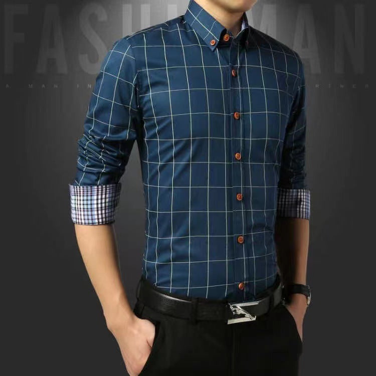 Men's tailored business shirt with button-down collar checked and contrast lining Mune Fashion