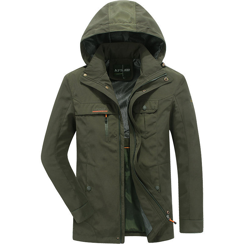 Men's water-repellent lightweight travel functional jacket with hood and multiple pockets Mune Fashion