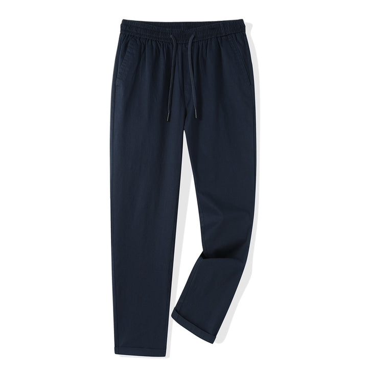 Men's Lightweight Cotton Blend Pants with Elastic Cord Waistband and Straight Leg Mune Fashion