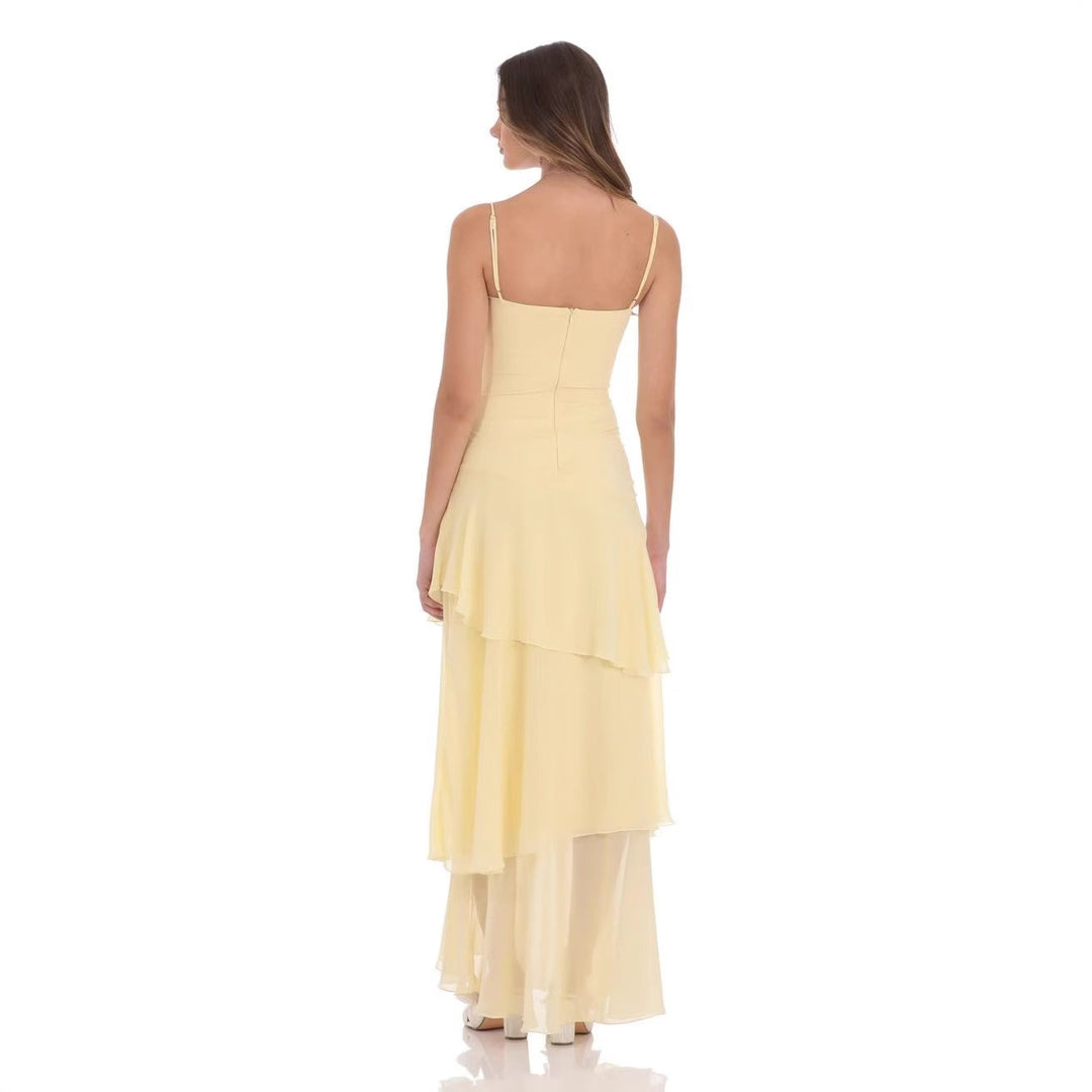 Women nan romantic tiered maxi dress with heart neckline and delicate spaghetti straps Mune Fashion