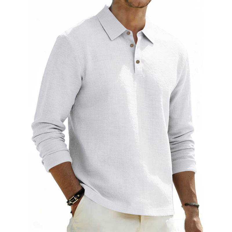 Men's long sleeve polo shirt made of linen with Henley button placket and Kent collar Mune Fashion