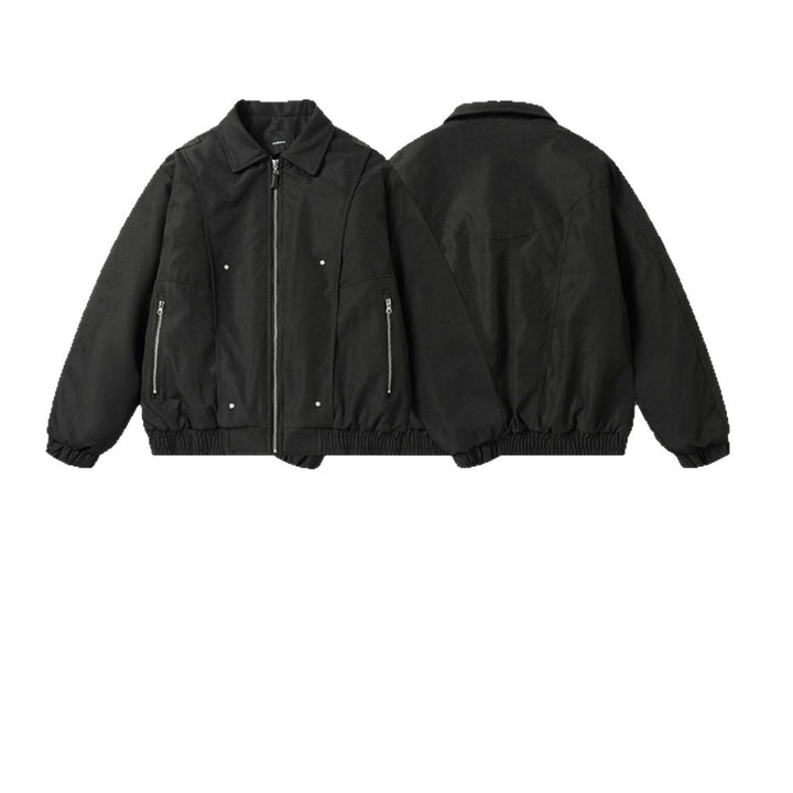 Men's Boxy Utility Bomber Jacket with Short Cut, Metal Zippers, and Elastic Hem Mune Fashion