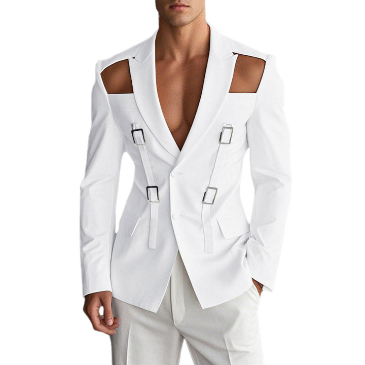 Men's avant-garde blazer with shoulder cutouts and buckle straps Mune Fashion