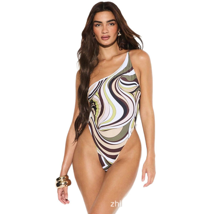 Women's One-Sided Swimsuit with Artistic Print Mune Fashion