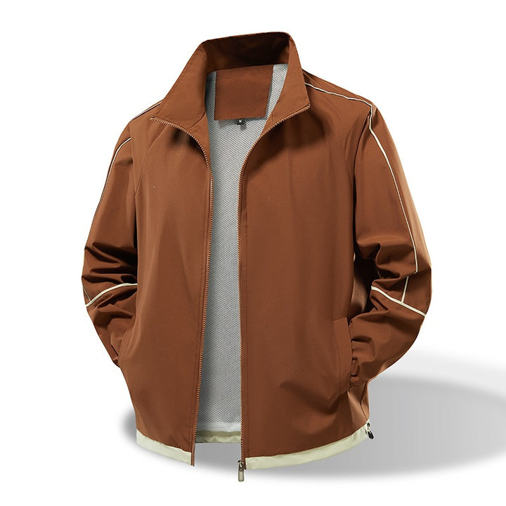 Men's Lightweight Windbreaker Transitional Jacket with Stand Collar, Mesh Lining & Contrast Piping Mune Fashion
