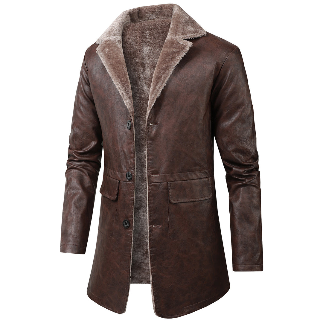 Men's Elegant Faux Leather Jacket with Fleece Lining Mune Fashion