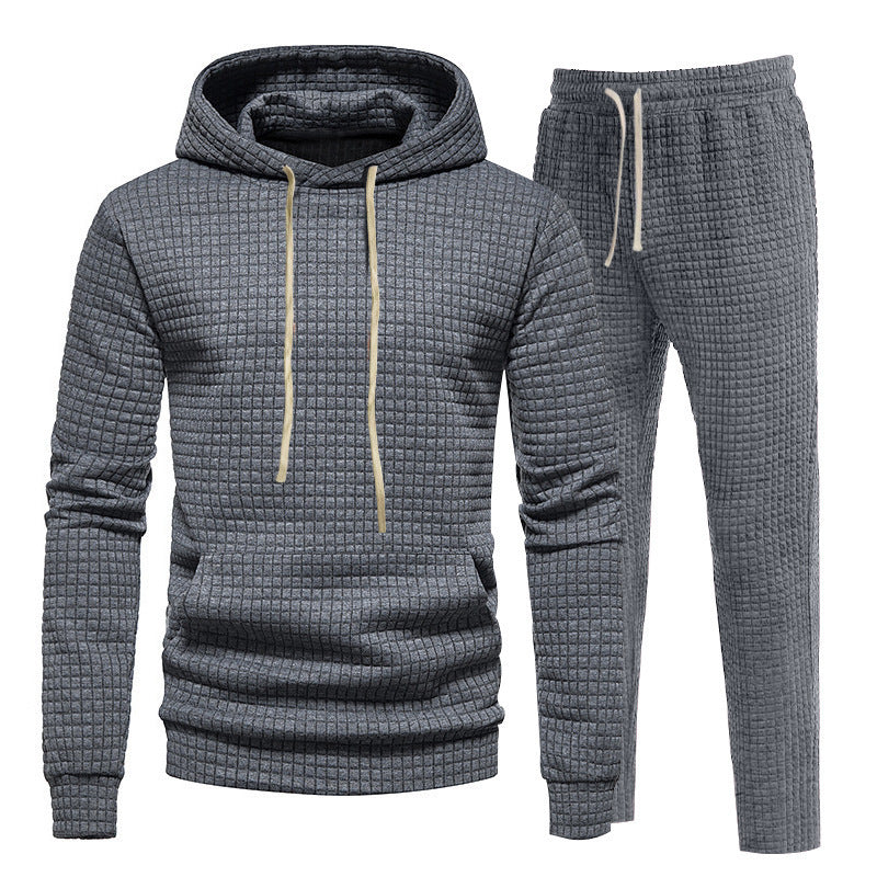 Men's Waffle Texture Leisure Set with Hoodie and Drawstring Joggers Mune Fashion