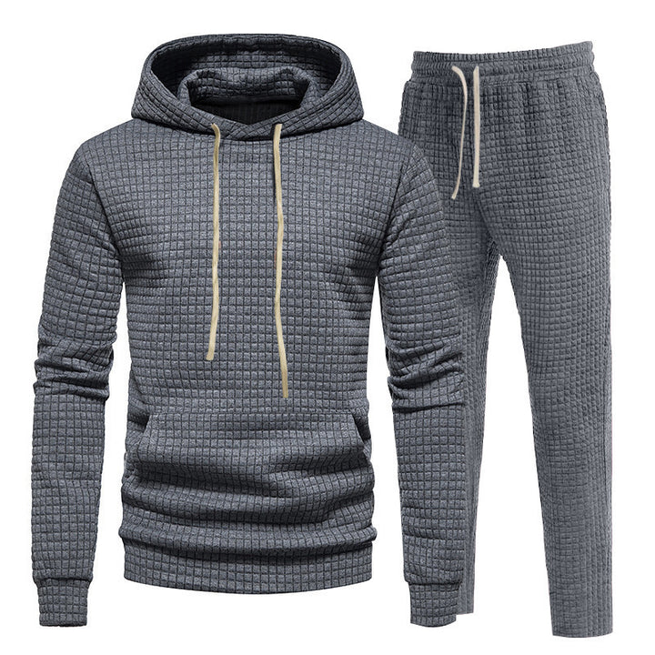 Men's Waffle Texture Leisure Set with Hoodie and Drawstring Joggers Mune Fashion