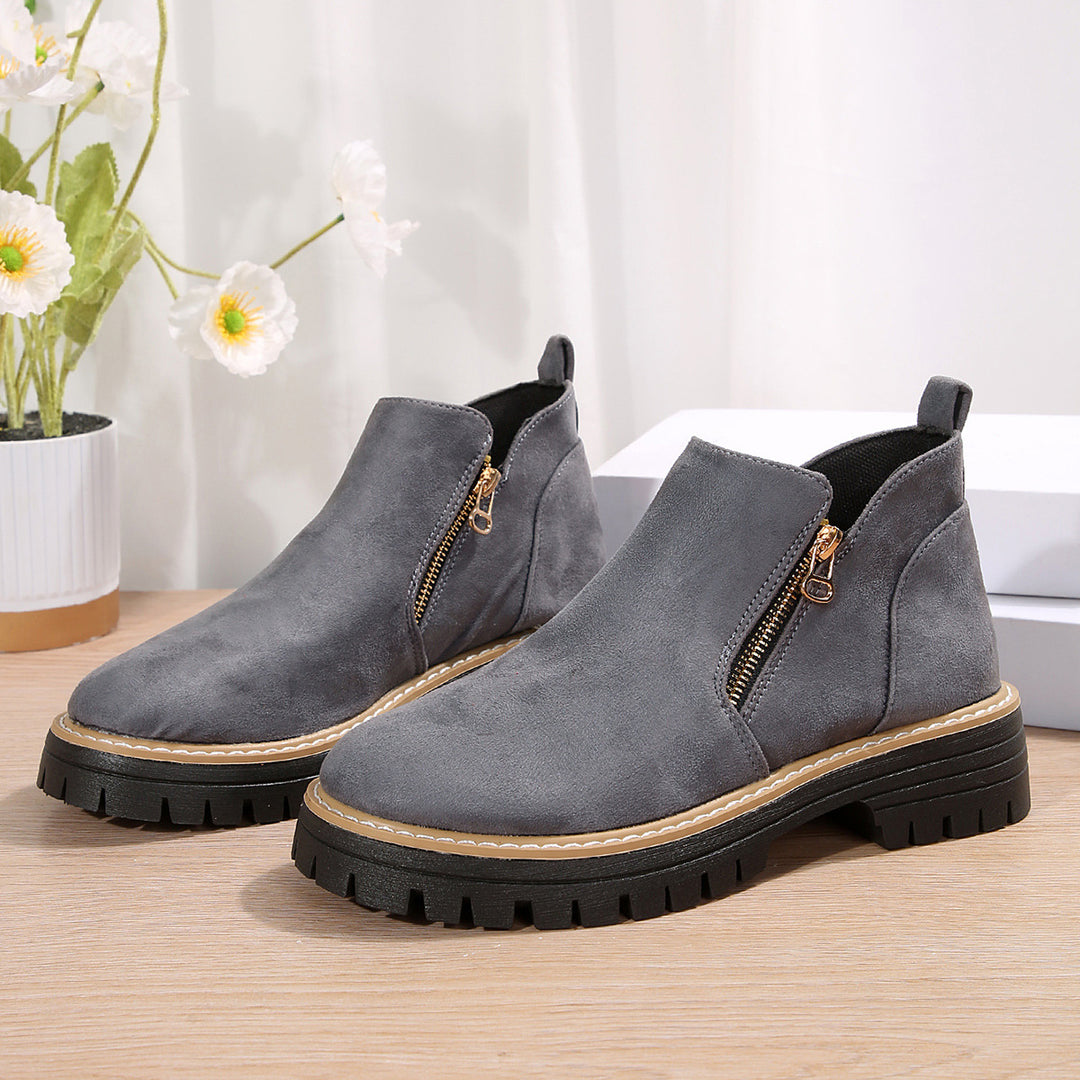 Women nan suede ankle boots with sturdy tread sole and side zipper Mune Fashion