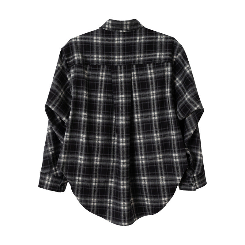 Women Oversize Flannel Shirt with Asymmetrical Hem Mune Fashion