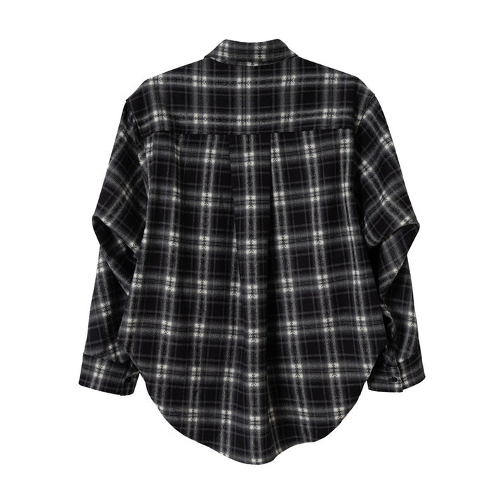 Women Oversize Flannel Shirt with Asymmetrical Hem Mune Fashion