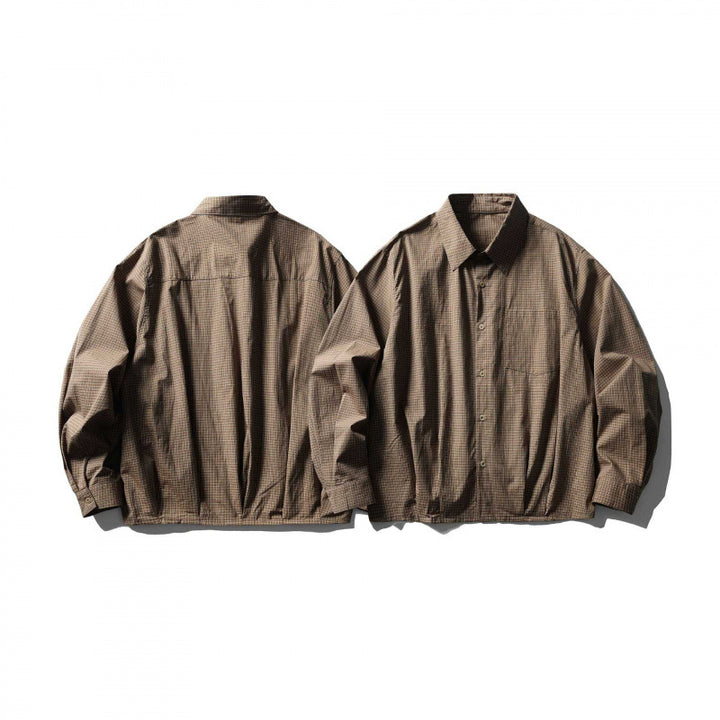 Men's short-cut boxy overshirt with check pattern, shirt collar and elastic hem Mune Fashion