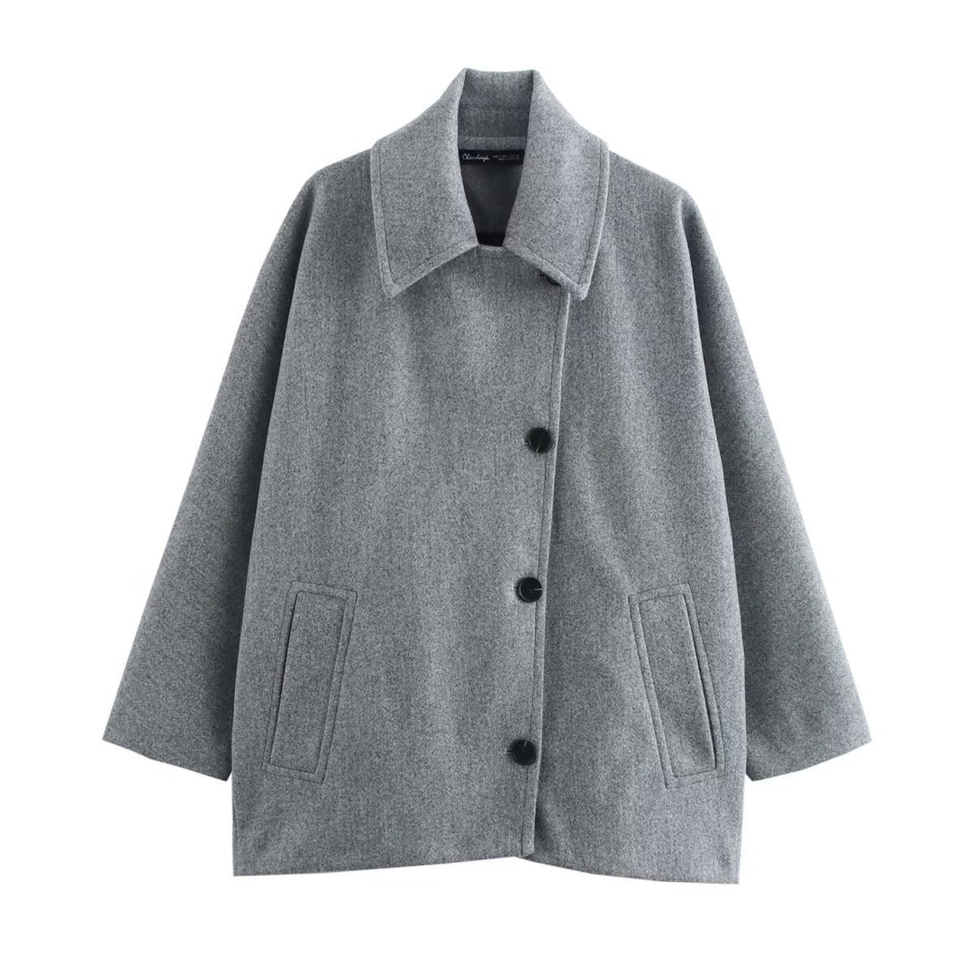 Women's short A-line wool blend coat with oversized lapel collar and side pockets Mune Fashion