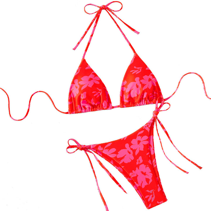 Women's Triangle Bikini with Floral Design and Adjustable Straps Mune Fashion