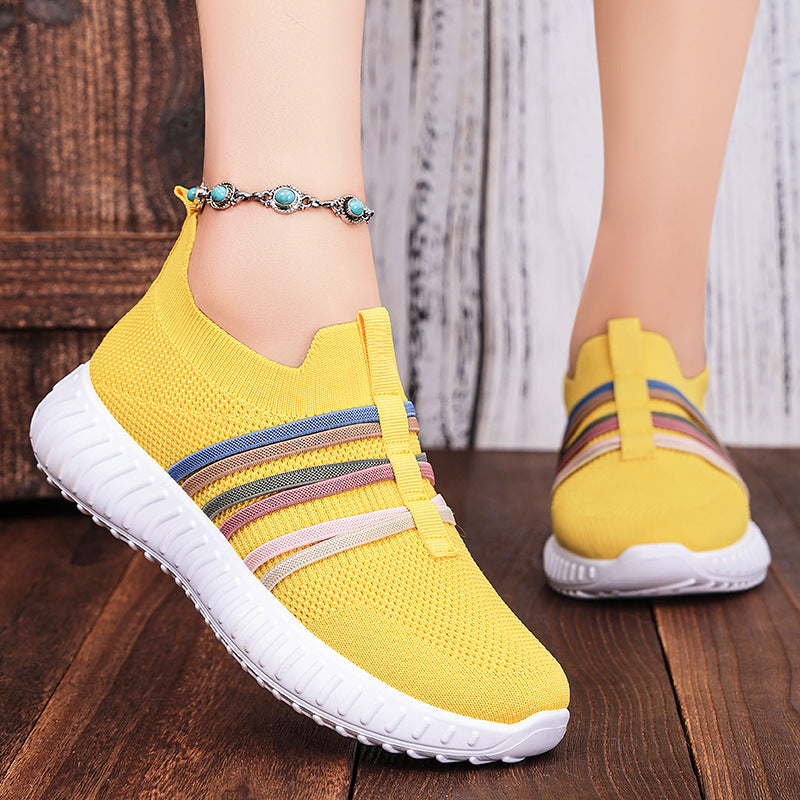 Women's lightweight knitted slip-on sneakers with elastic decorative bands and cushioning EVA outsole Mune Fashion
