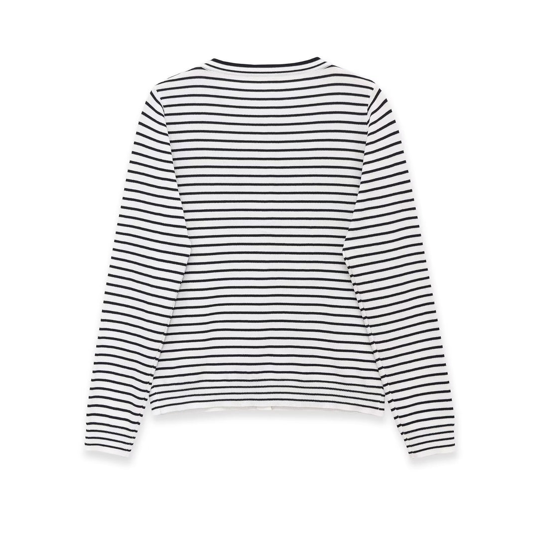 Women's fine-knit cardigan with maritime stripe pattern and button placket Mune Fashion