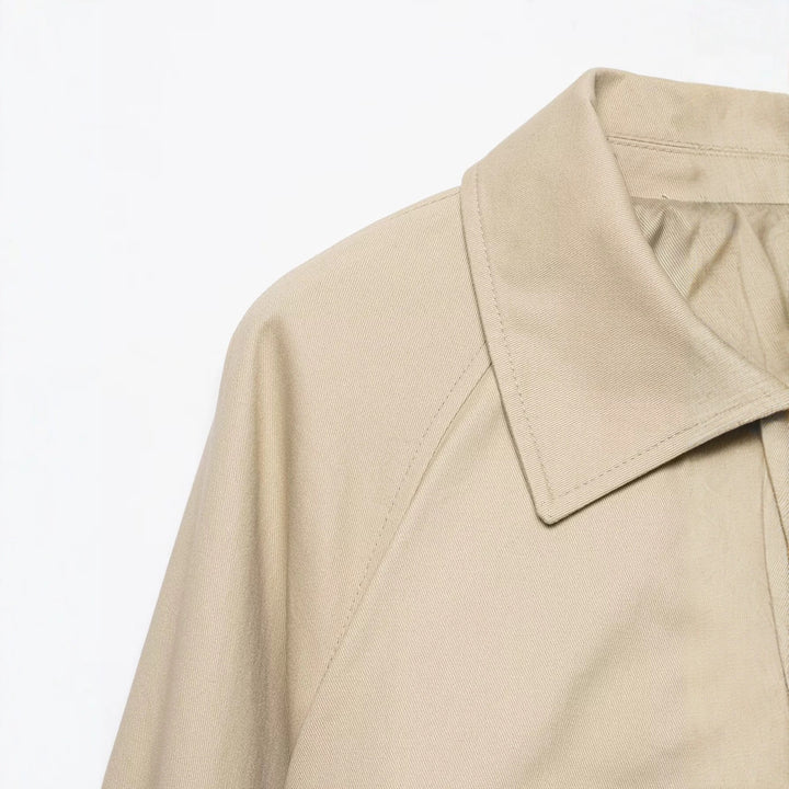 Women's Cropped Trench Jacket in Boxy Cut with Ruching and Adjustable Cuffs Mune Fashion