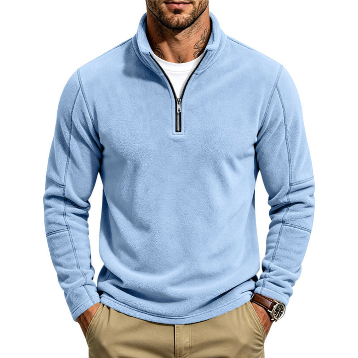Men's fleece pullover with short zip and stand-up collar Mune Fashion