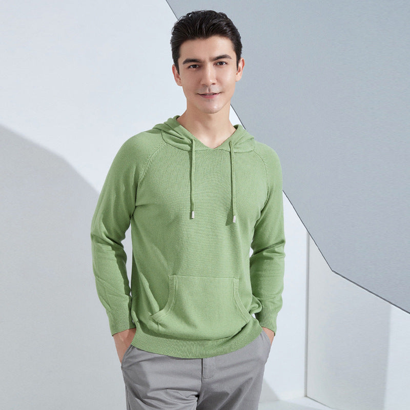 Men's Lightweight Hooded Fine Knit Sweater with Kangaroo Pocket and Raglan Sleeves Mune Fashion