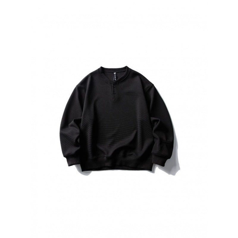 Unisex Waffle Knit Henley Sweatshirt in Oversize Cut with Button Placket Mune Fashion