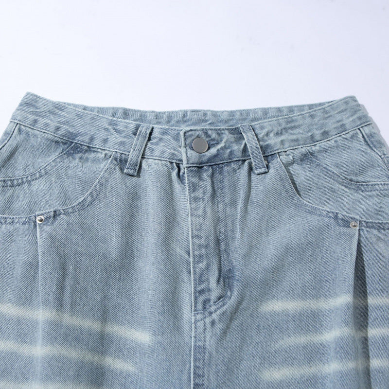 Women's Wide High-Waist Jeans in Vintage Denim with Used Effect Mune Fashion