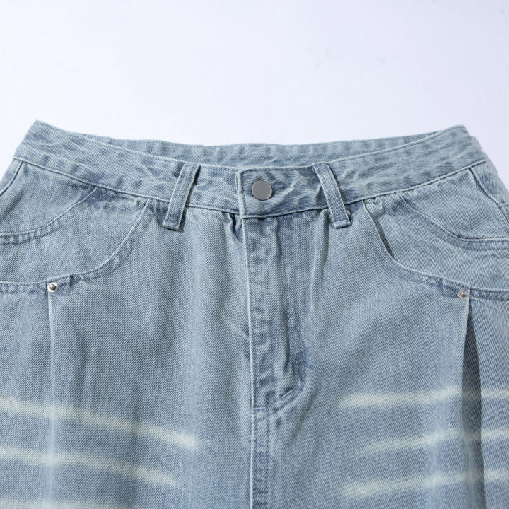 Women's Wide High-Waist Jeans in Vintage Denim with Used Effect Mune Fashion