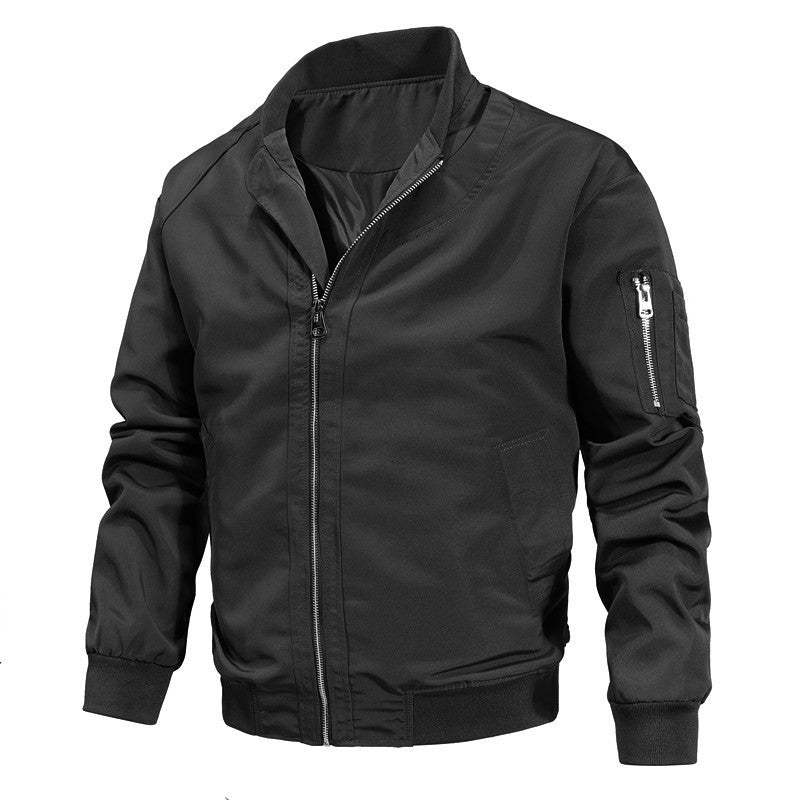 Men's Lightweight Urban Bomber with Stand Collar, Zip Arm Pocket, and Ribbed Cuffs Mune Fashion