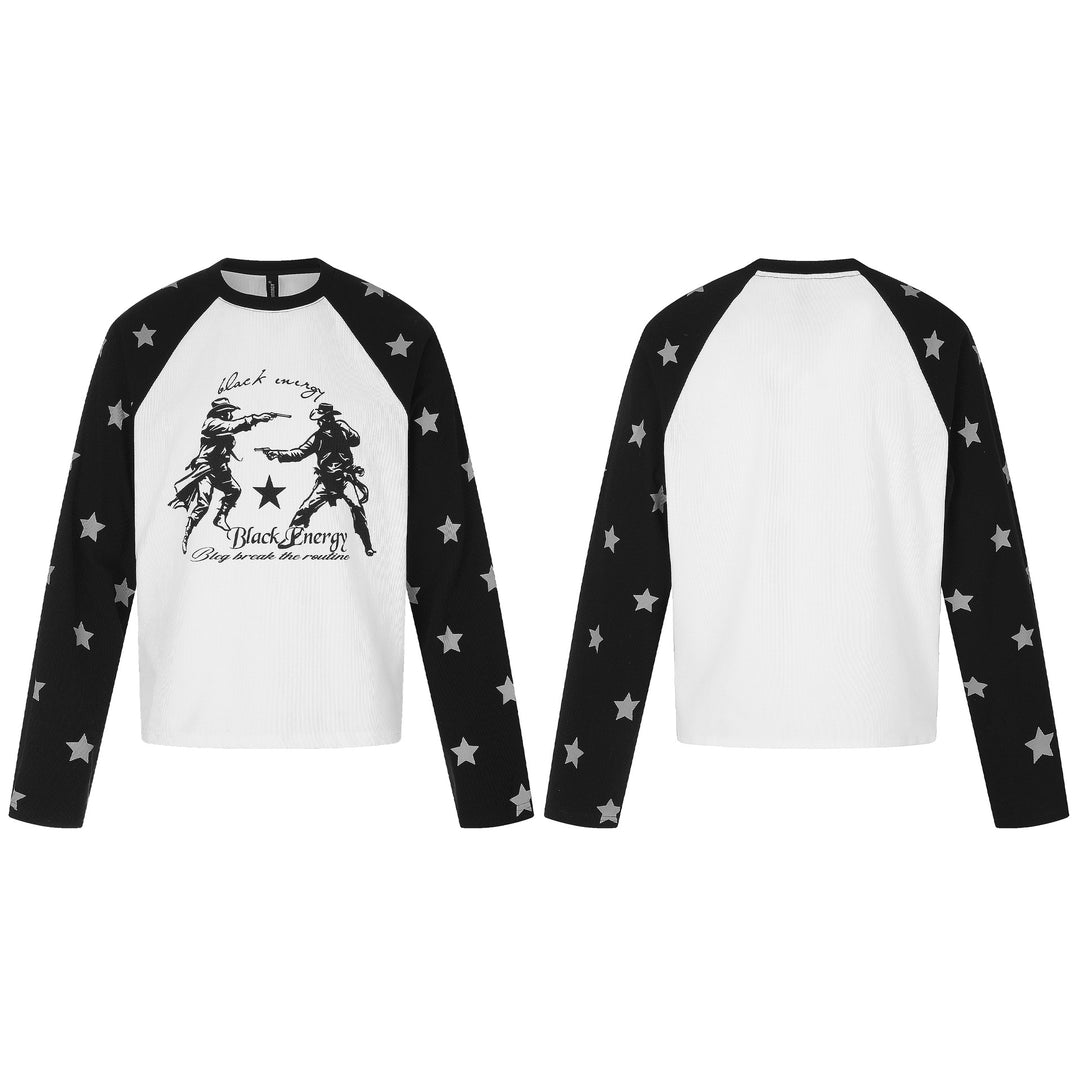 Unisex Raglan sweatshirt with star sleeves and vintage cowboy print Mune Fashion