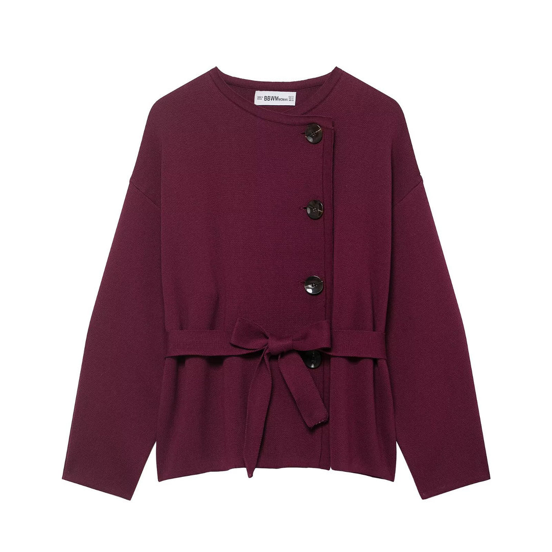 Women’s cardigan with asymmetric button placket and waist belt Mune Fashion