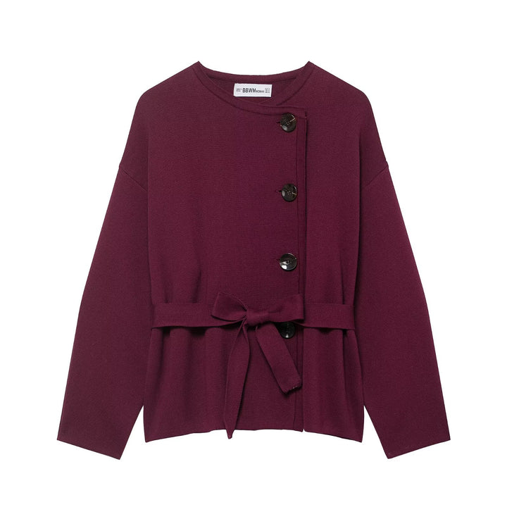 Women’s cardigan with asymmetric button placket and waist belt Mune Fashion