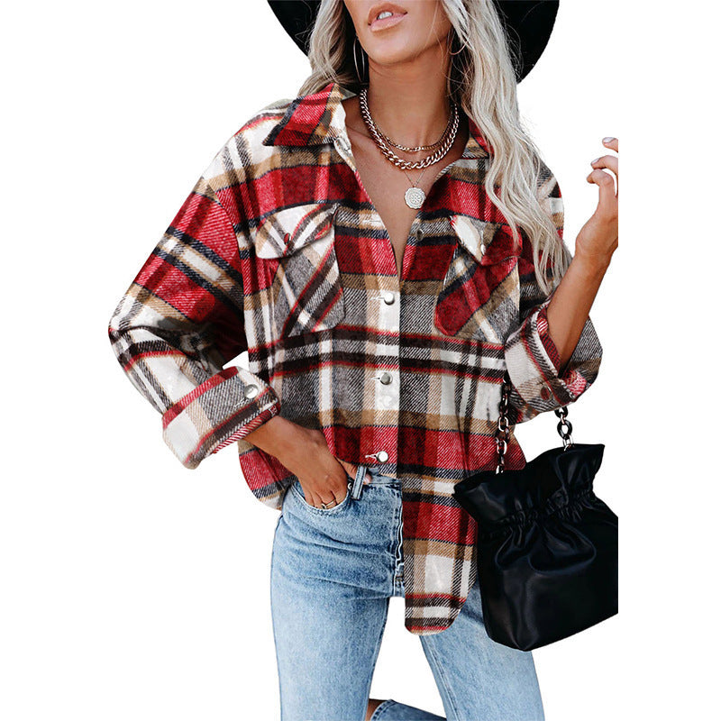 Women's Oversized Shirt Jacket in Checkered Flannel Look with Chest Pockets Mune Fashion