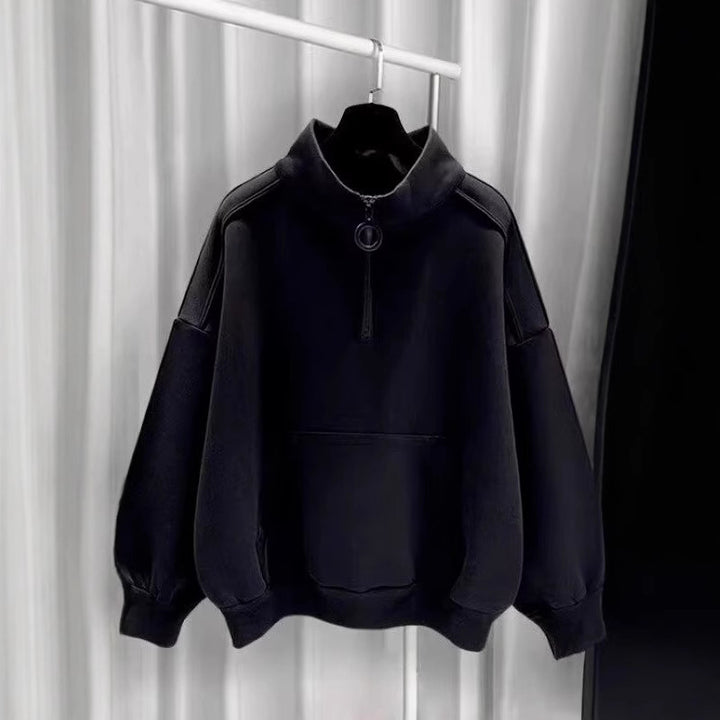 Women's Sporty High Collar Sweater with Zipper Mune Fashion