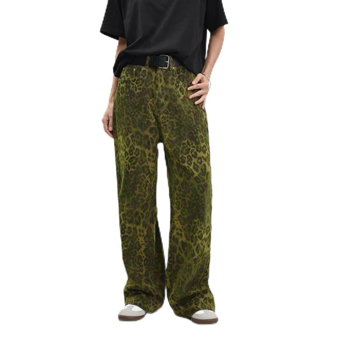 Women's wide High-Waist palazzo pants in leopard print with five-pocket cut and relaxed leg Mune Fashion