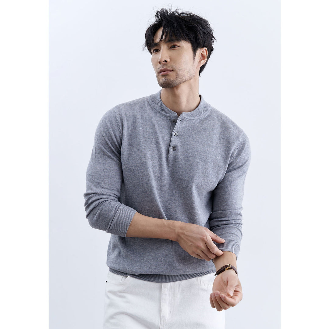 Men's Stylish Long Sleeve Henley Sweater Mune Fashion