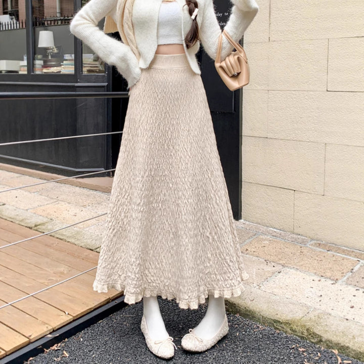 Ladies Elegant Maxi Skirt with Textured Wave Pattern Mune Fashion