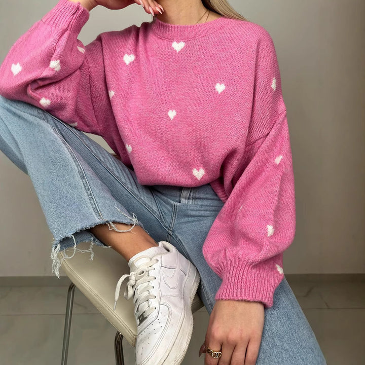 Women oversized knit sweater with heart intarsias and balloon sleeves Mune Fashion