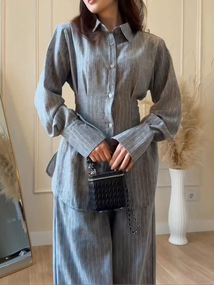Women's Lightweight Linen Loungewear Set with Oversized Shirt and Wide Leg Pants Mune Fashion