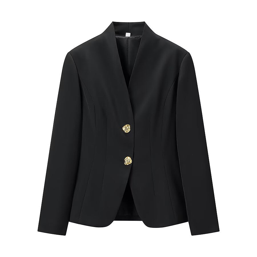 Ladies two-piece tailored blazer and high-waist trousers set with gold button detail Mune Fashion