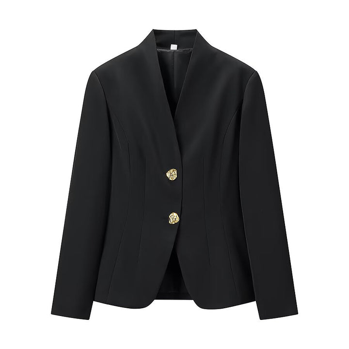 Ladies two-piece tailored blazer and high-waist trousers set with gold button detail Mune Fashion