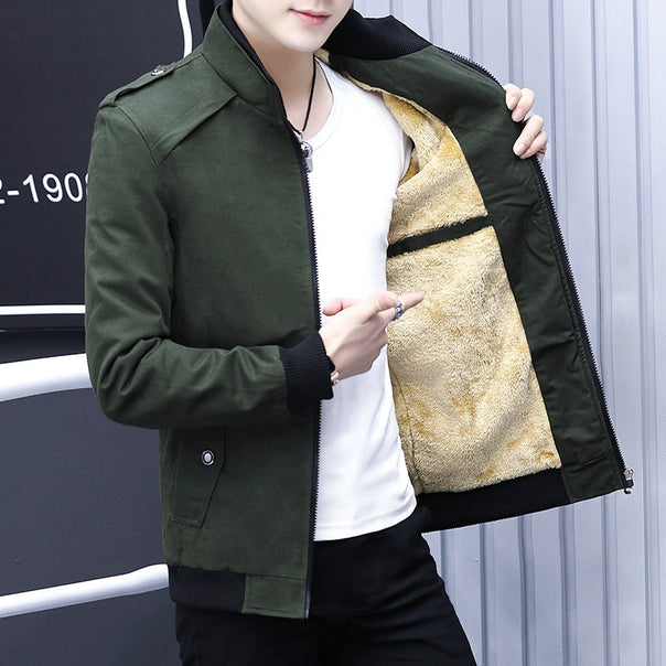 Men's Suede Look Bomber Jacket with Teddy Fleece Lining and Epaulettes Mune Fashion