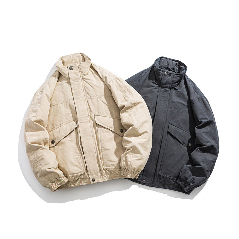 Men's Boxy Utility Bomber Jacket with Stand-Up Collar and Flap Pockets Mune Fashion