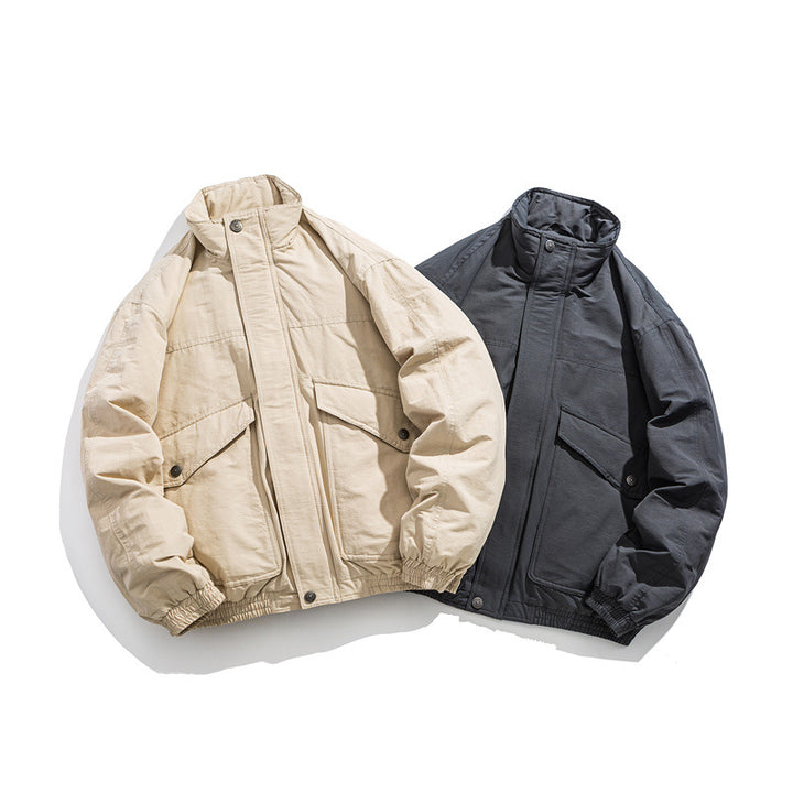 Men's Boxy Utility Bomber Jacket with Stand-Up Collar and Flap Pockets Mune Fashion