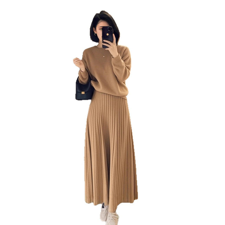 Women Oversize Knit Sweater and Pleated Maxi Skirt Set Mune Fashion