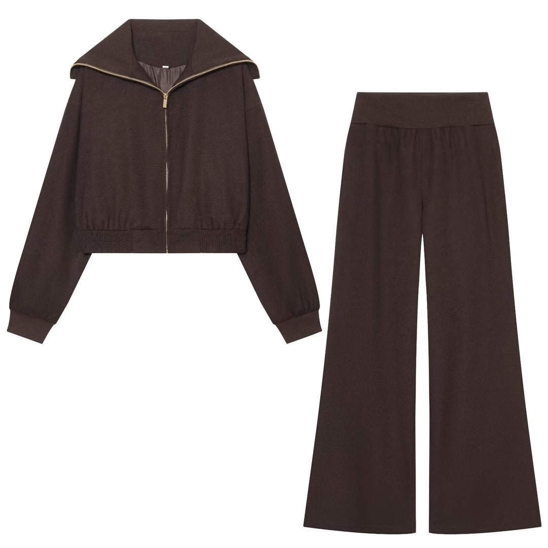 Women Wide Jersey Palazzo Pants with High Ribbed Waistband and Flared Leg Mune Fashion