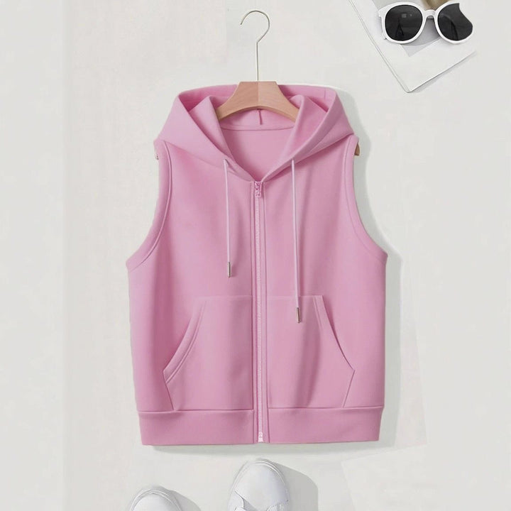Women's Sleeveless Zip Hoodie Vest made of soft sweat with kangaroo pockets Mune Fashion