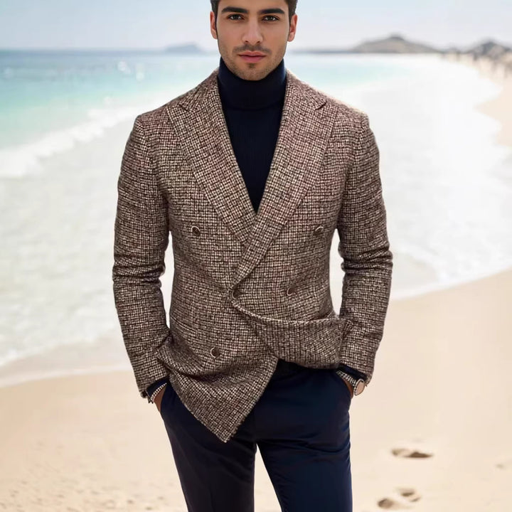 Men's double-breasted structured wool blend blazer with peak lapel and fitted cut Mune Fashion