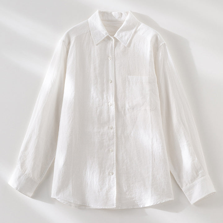 Women's Casual Oversized Linen Shirt with Chest Pocket and Classic Collar Mune Fashion