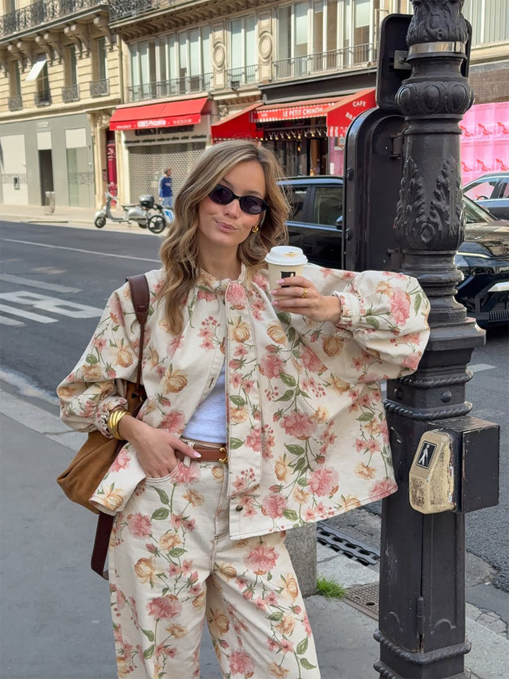 Women's Two-Piece Floral Print Co-Ord Set with Oversized Blouson and High-Waist Pants Mune Fashion