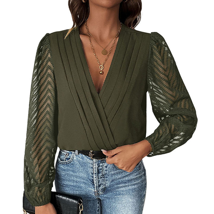 Ladies Elegant Top with Ruffle Details and Trumpet Sleeves Mune Fashion